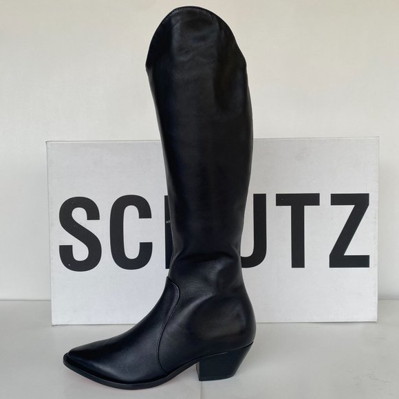 NIB SCHUTZ FANTINNE TALL LEATHER WESTERN BLACK BOOTS - Picture 3 of 9